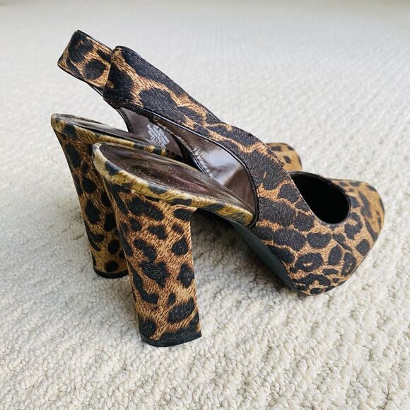 Nicole Miller Sexy High Heel Slingback Pumps Brown Animal Print Dressy Shoe US 7 - Picture 7 of 11